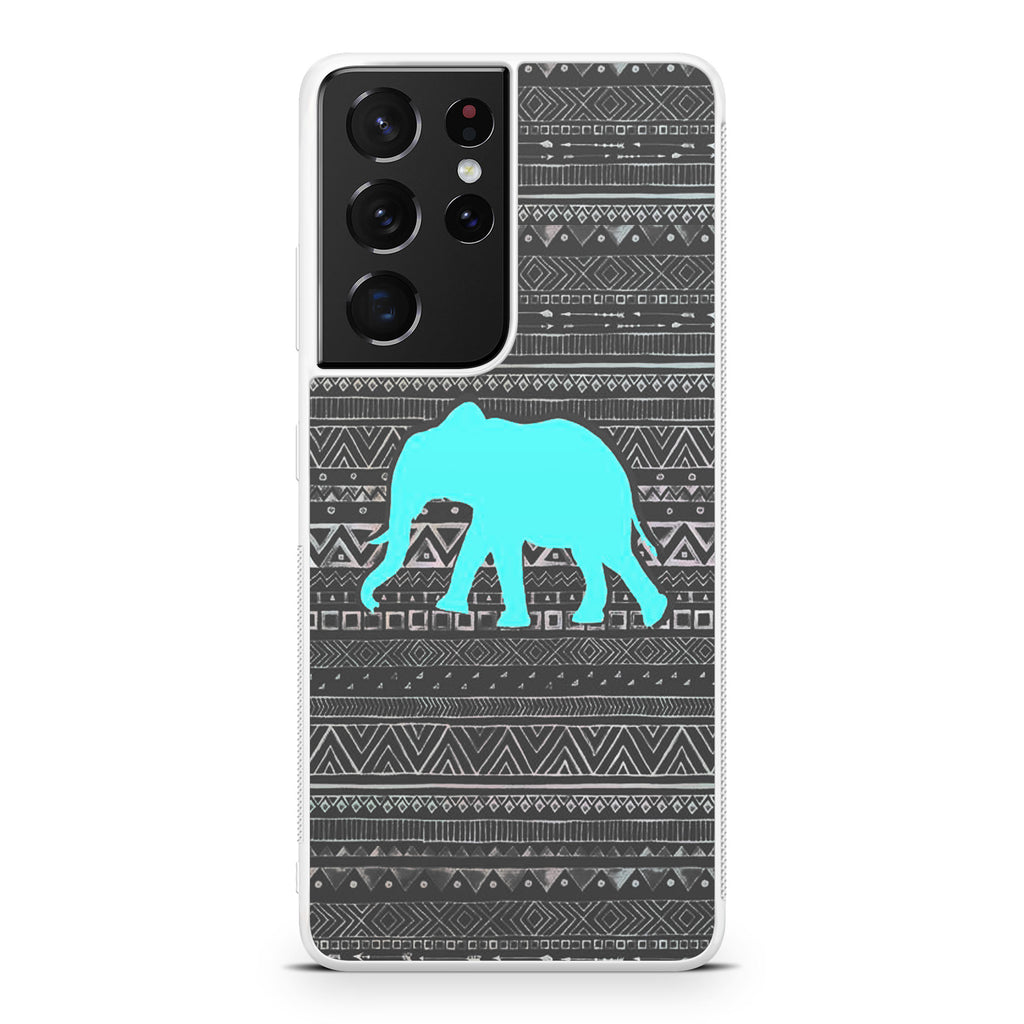 Aztec Elephant Turquoise Galaxy S21 Ultra Case