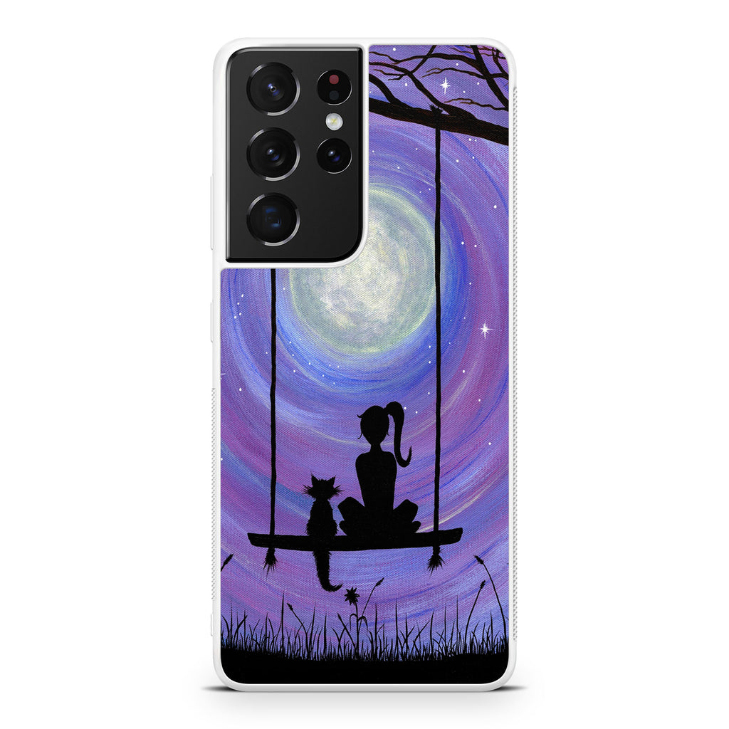 Girl Cat and Moon Galaxy S21 Ultra Case