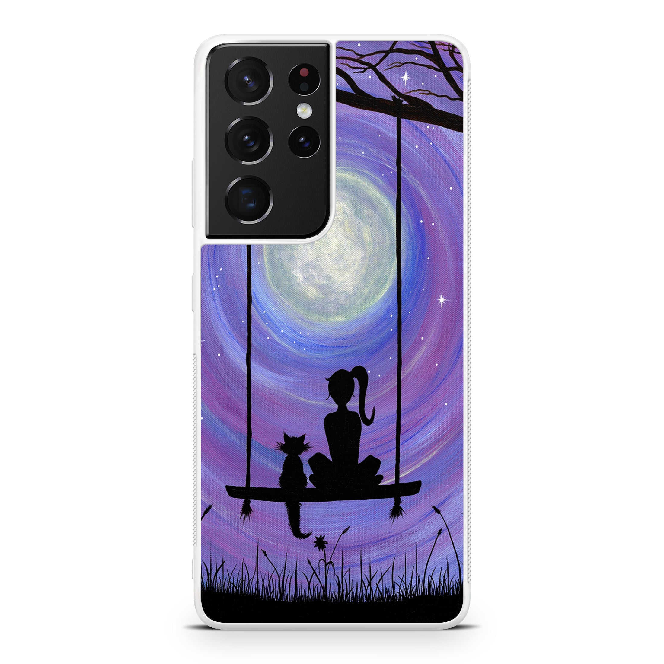 Girl Cat and Moon Galaxy S21 Ultra Case