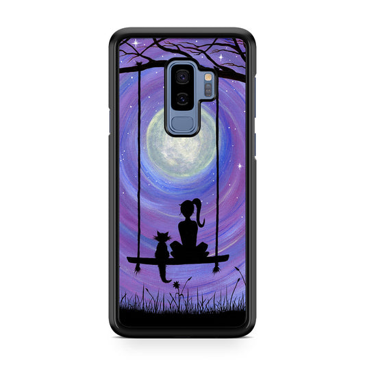 Girl Cat and Moon Galaxy S9 Plus Case