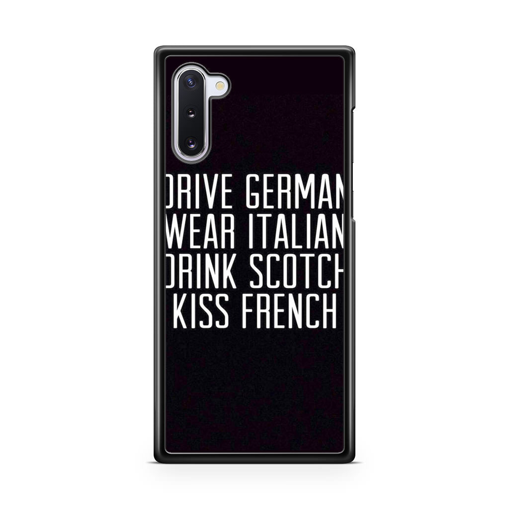 Drive German Wear Italian Drink Scotch Kiss French Galaxy Note 10 Case