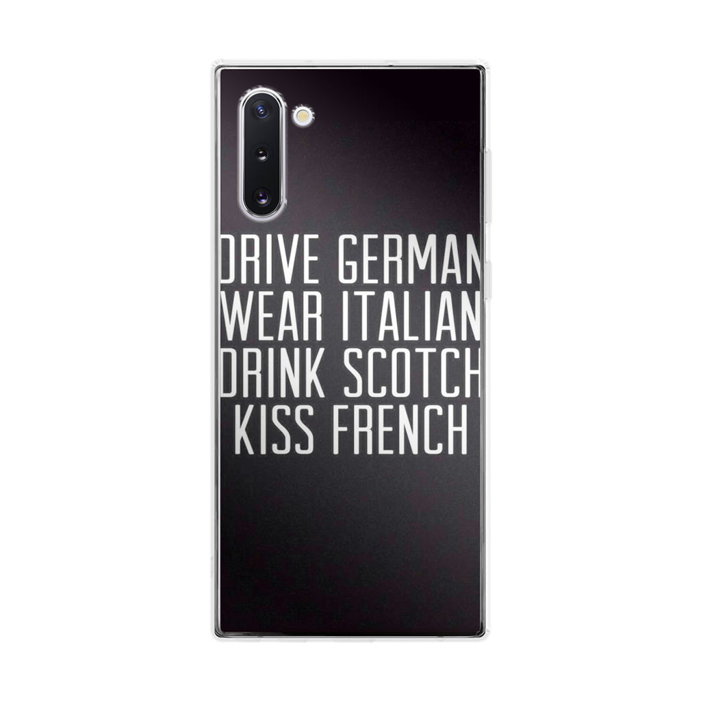 Drive German Wear Italian Drink Scotch Kiss French Galaxy Note 10 Case