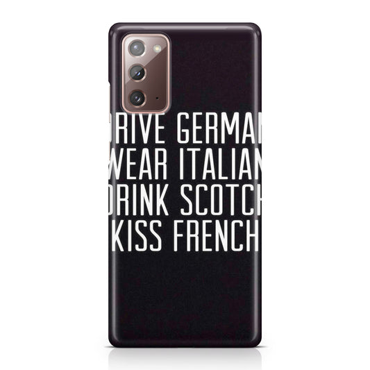 Drive German Wear Italian Drink Scotch Kiss French Galaxy Note 20 Case