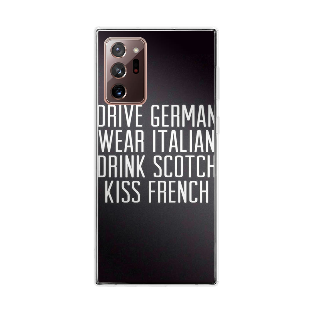 Drive German Wear Italian Drink Scotch Kiss French Galaxy Note 20 Ultra Case