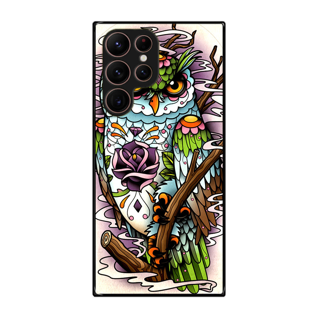 Sugar Skull Owl Tattoo Galaxy S22 Ultra 5G Case