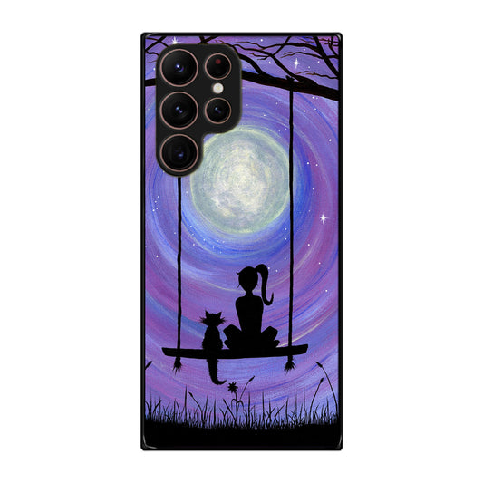 Girl Cat and Moon Galaxy S22 Ultra 5G Case