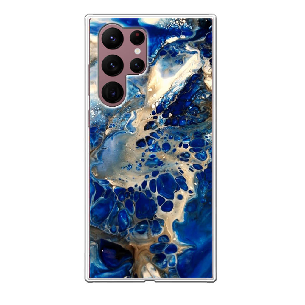 Abstract Golden Blue Paint Art Galaxy S22 Ultra 5G Case