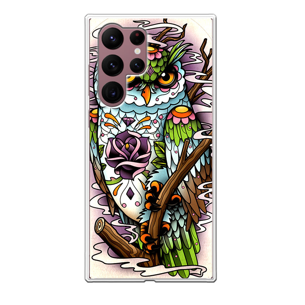 Sugar Skull Owl Tattoo Galaxy S22 Ultra 5G Case