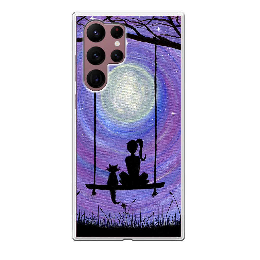 Girl Cat and Moon Galaxy S22 Ultra 5G Case