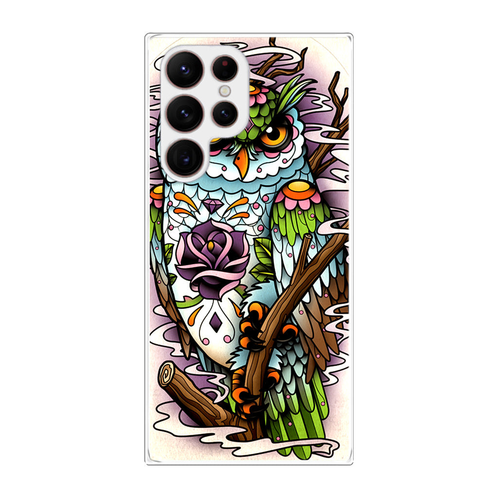 Sugar Skull Owl Tattoo Galaxy S22 Ultra 5G Case