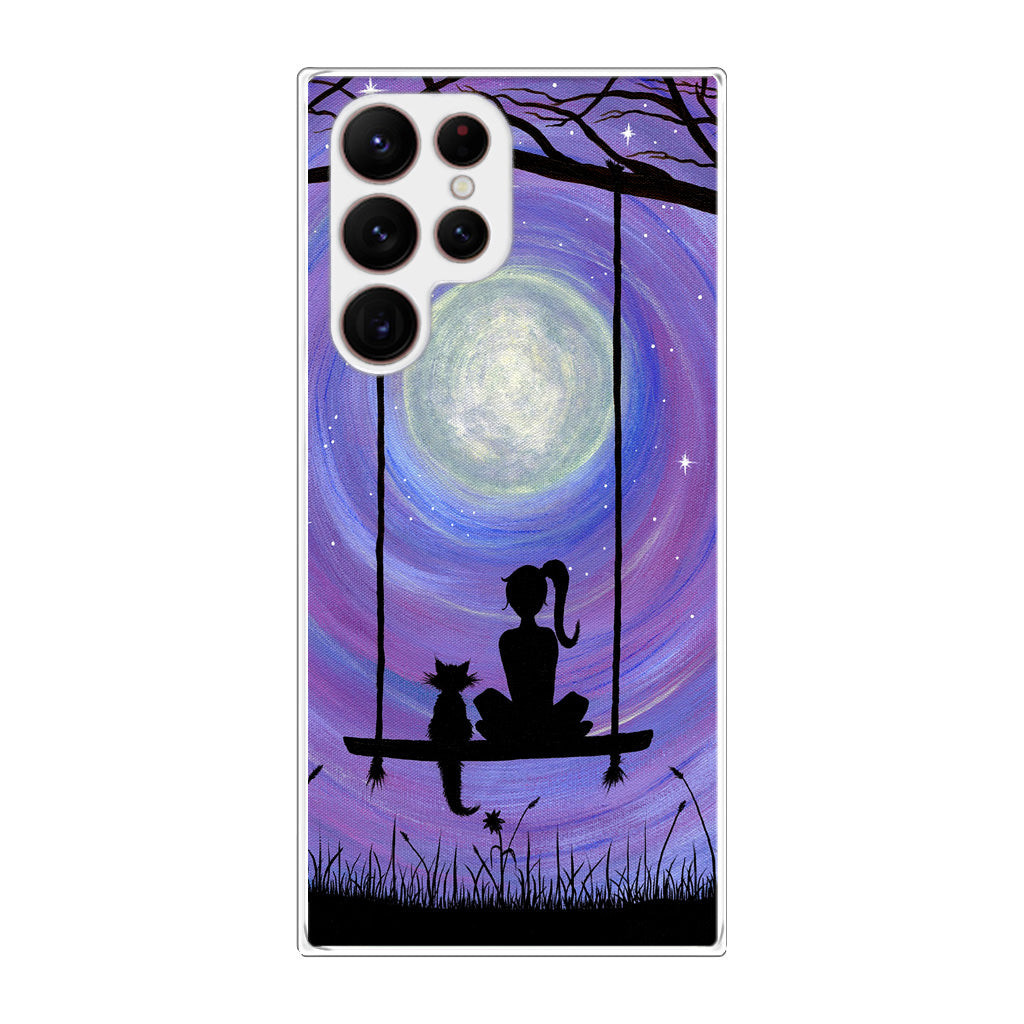 Girl Cat and Moon Galaxy S22 Ultra 5G Case