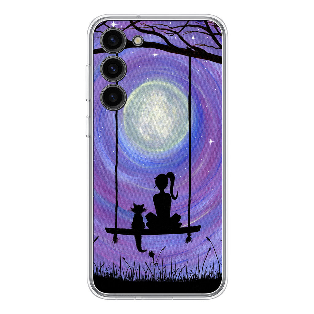 Girl Cat and Moon Samsung Galaxy S23 / S23 Plus Case