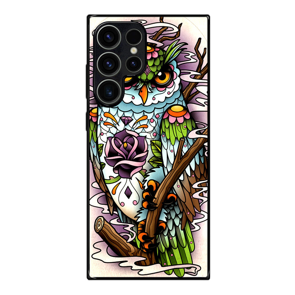 Sugar Skull Owl Tattoo Samsung Galaxy S23 Ultra Case