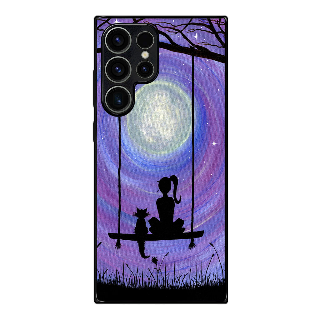 Girl Cat and Moon Samsung Galaxy S23 Ultra Case