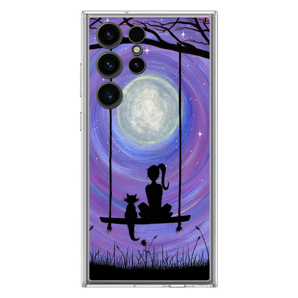 Girl Cat and Moon Samsung Galaxy S23 Ultra Case