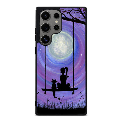 Girl Cat and Moon Samsung Galaxy S24 Ultra Case