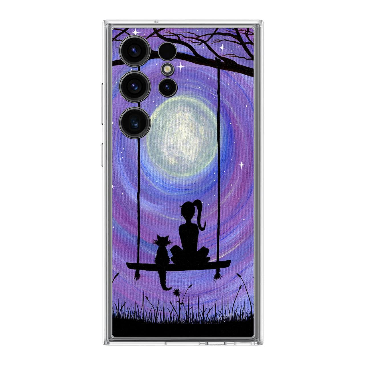 Girl Cat and Moon Samsung Galaxy S24 Ultra Case