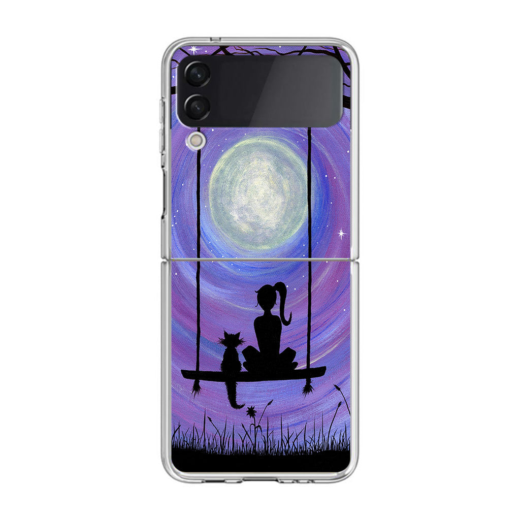 Girl Cat and Moon Samsung Galaxy Z Flip 3 Case