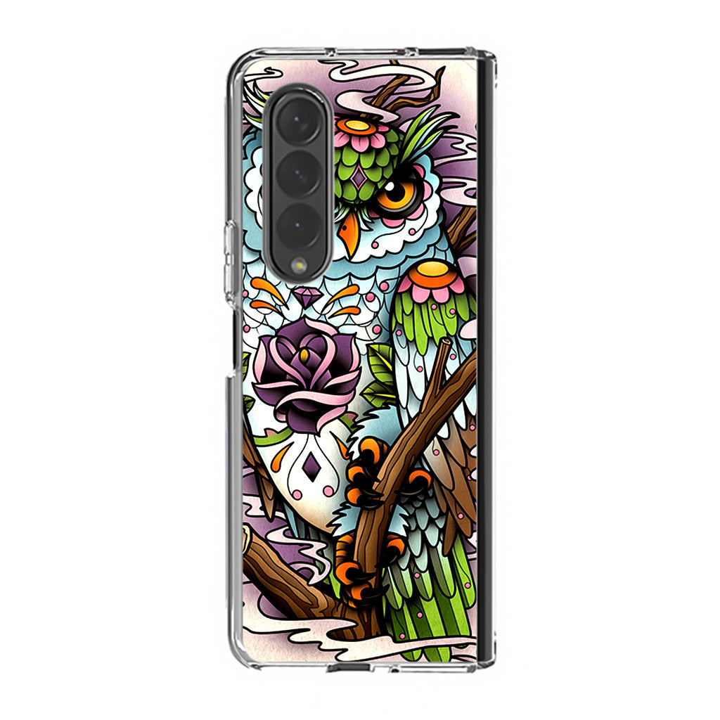 Sugar Skull Owl Tattoo Samsung Galaxy Z Fold 3 Case