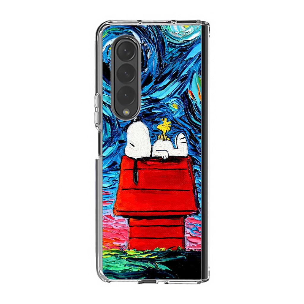 Dog Lying Under Starry Night Van Gogh Samsung Galaxy Z Fold 3 Case