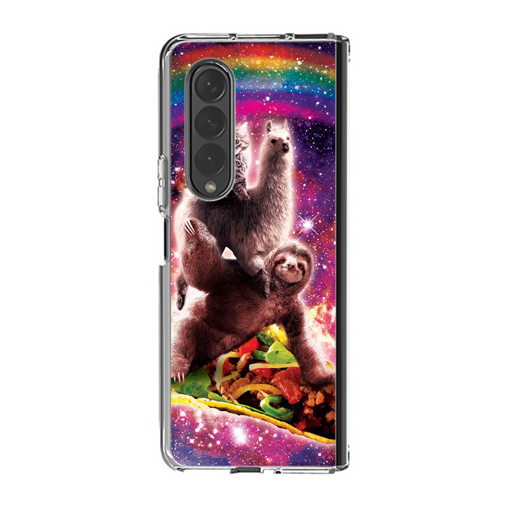 LLama Sloth And Cat Playing Together Samsung Galaxy Z Fold 3 Case