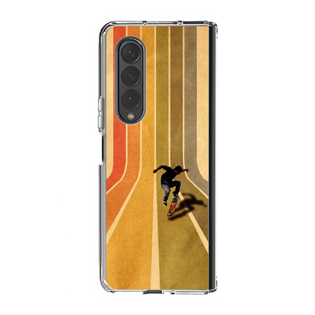 Vintage Skateboard On Colorful Stipe Samsung Galaxy Z Fold 4 Case