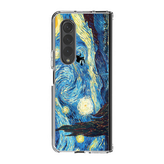 Witch Flying In Van Gogh Starry Night Samsung Galaxy Z Fold 3 Case