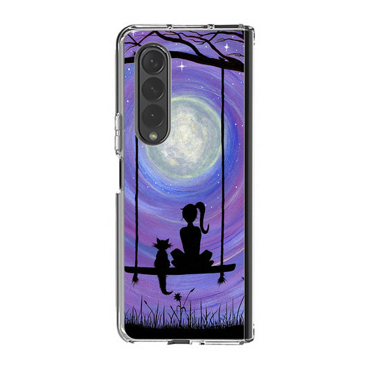 Girl Cat and Moon Samsung Galaxy Z Fold 4 Case