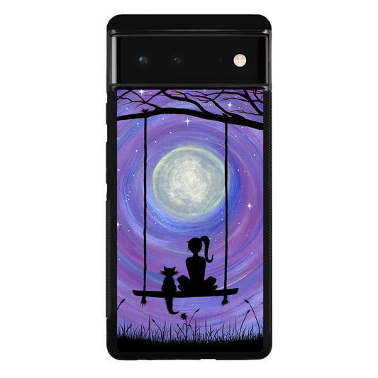 Girl Cat and Moon Google Pixel 6 Case