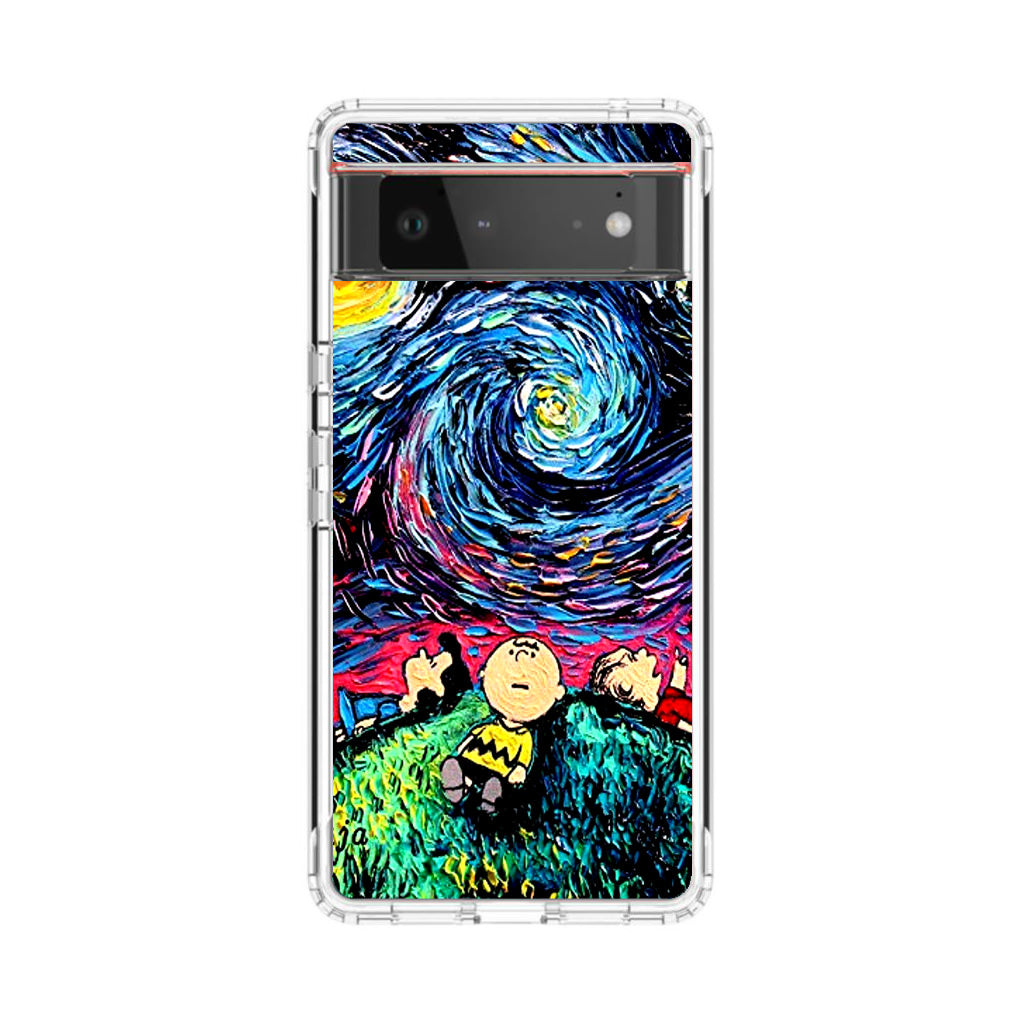 Peanuts At Starry Night Google Pixel 6 Case