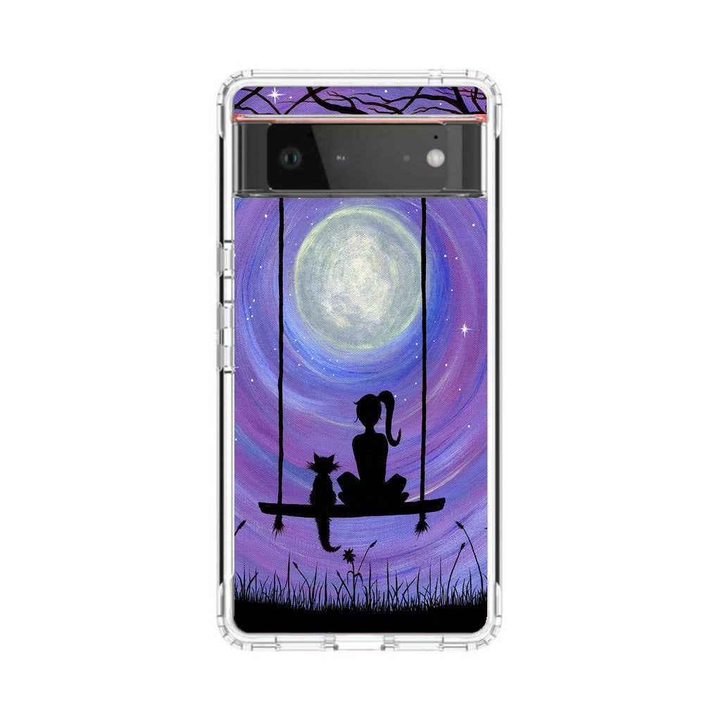 Girl Cat and Moon Google Pixel 6 Case