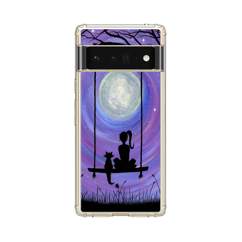 Girl Cat and Moon Google Pixel 6 Pro Case