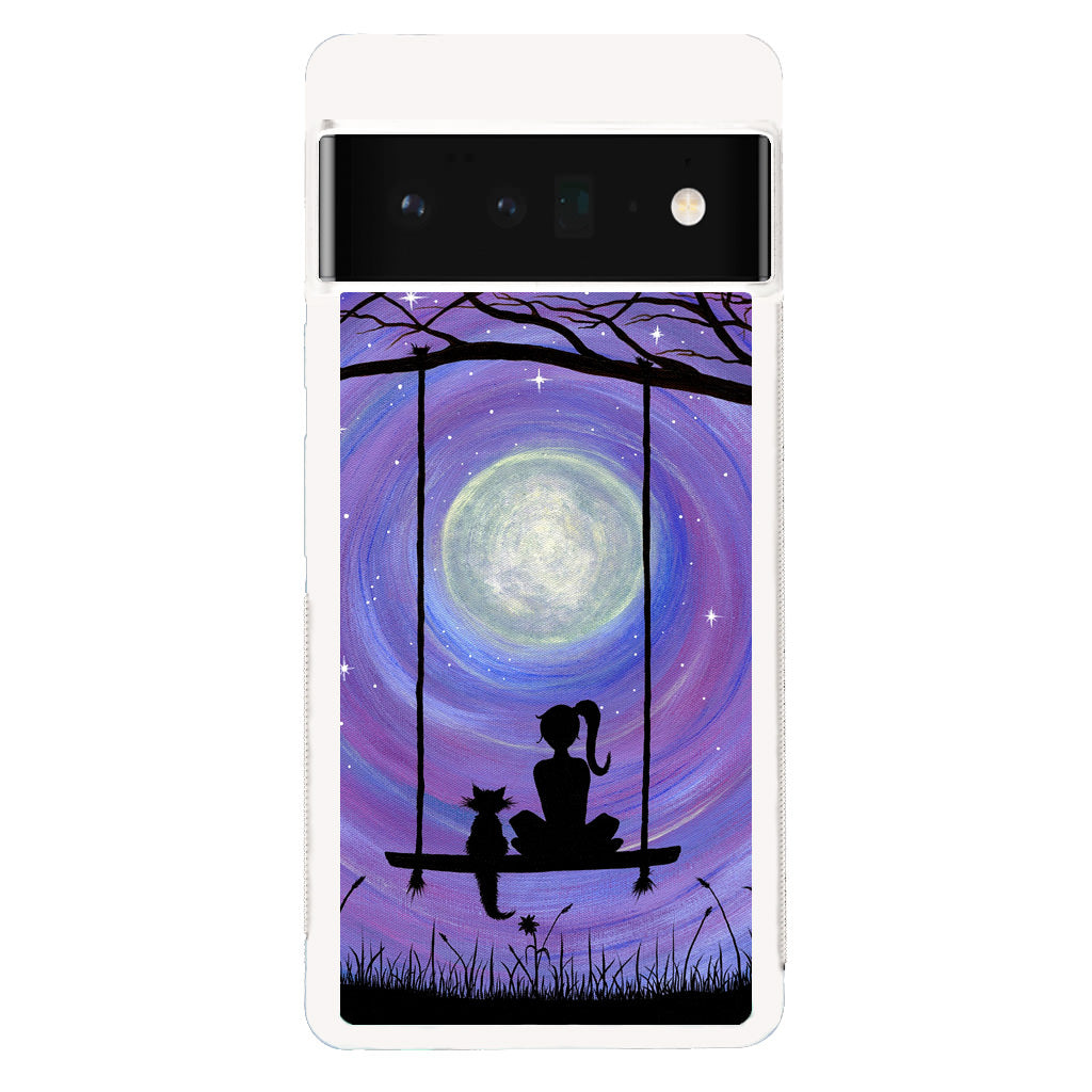 Girl Cat and Moon Google Pixel 6 Pro Case