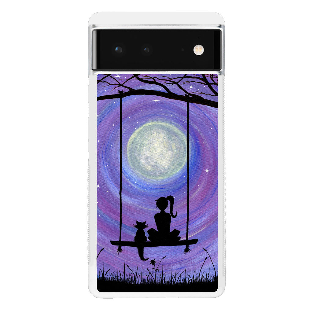 Girl Cat and Moon Google Pixel 6 Case