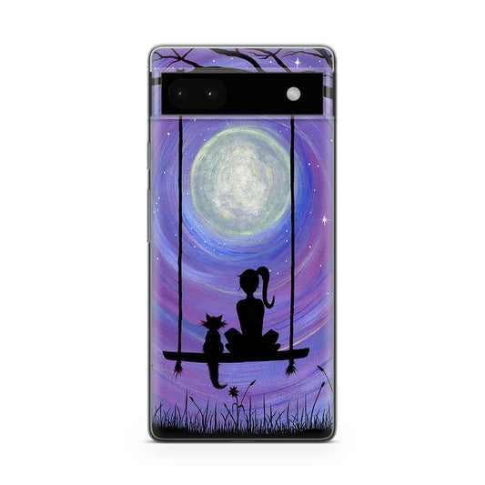 Girl Cat and Moon Google Pixel 6a Case