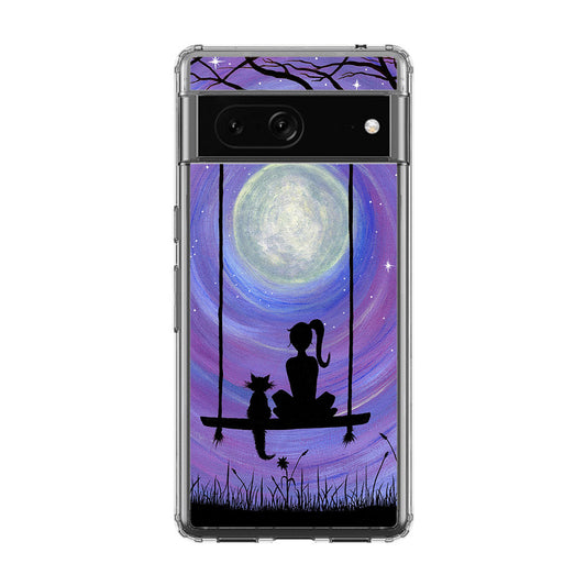 Girl Cat and Moon Google Pixel 7 Case