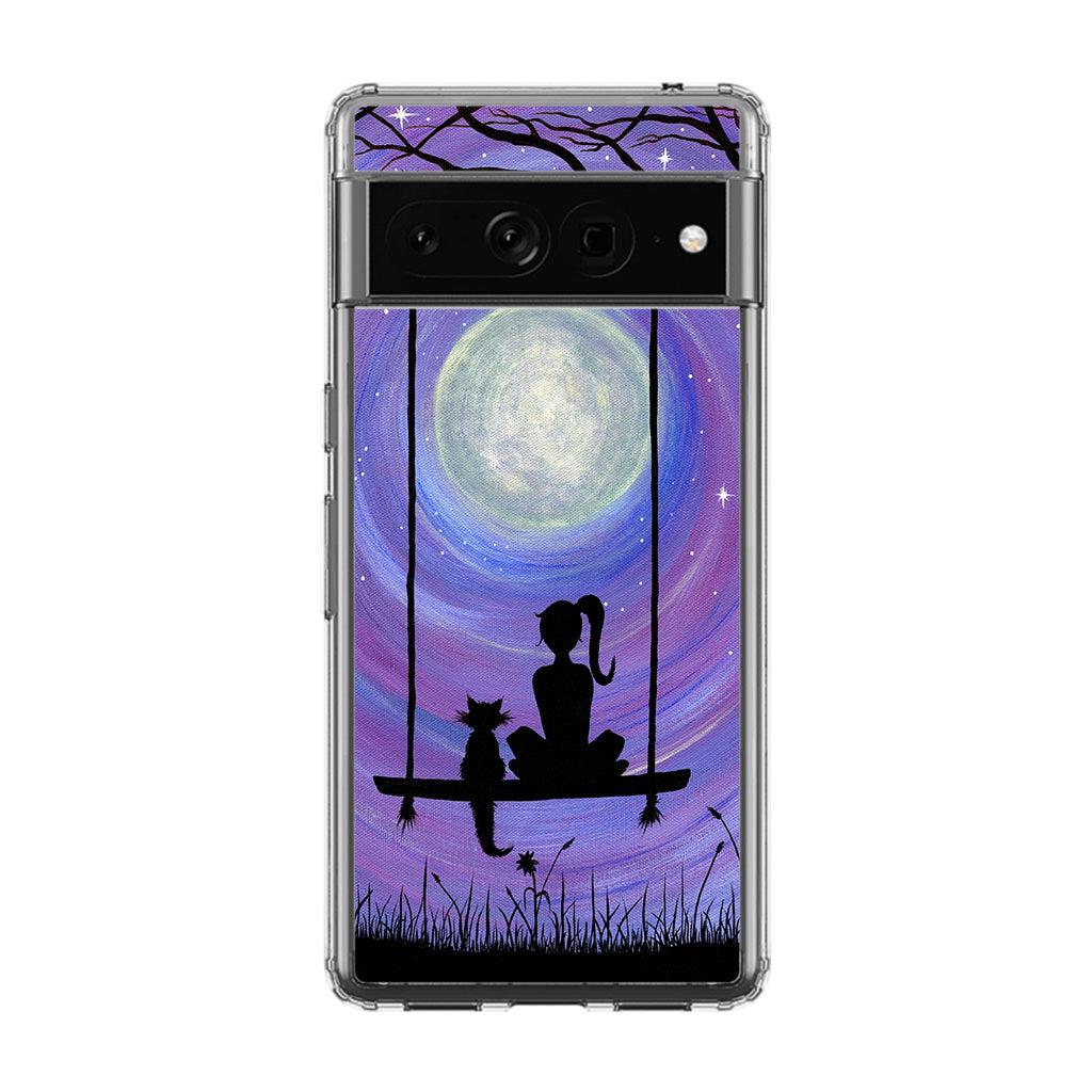 Girl Cat and Moon Google Pixel 7 Pro Case