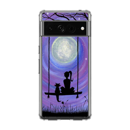 Girl Cat and Moon Google Pixel 7 Pro Case