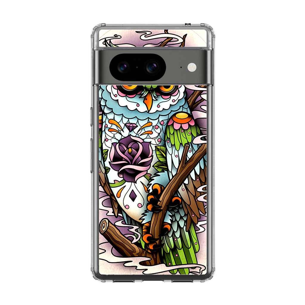 Sugar Skull Owl Tattoo Google Pixel 8 Case