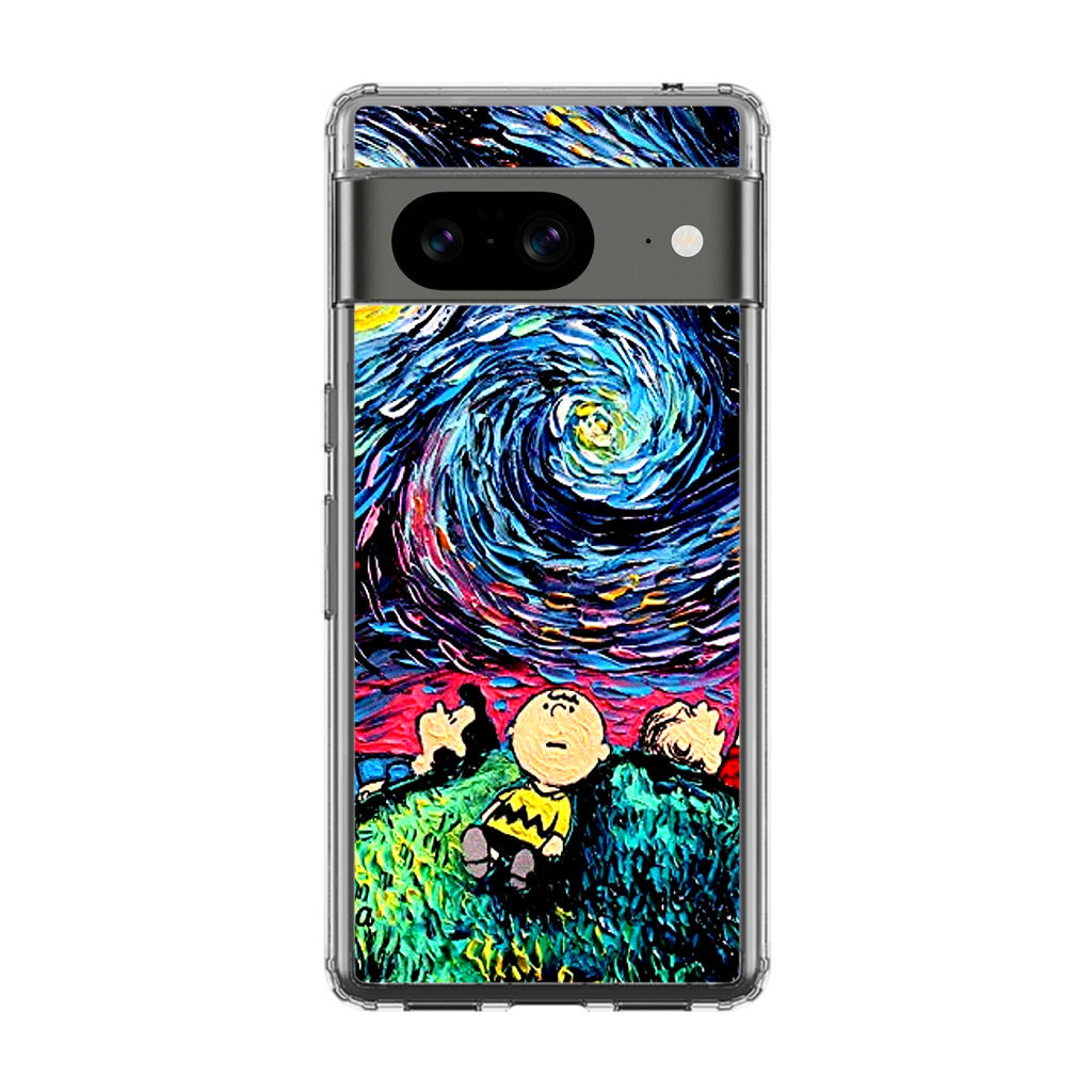 Peanuts At Starry Night Google Pixel 8 Case
