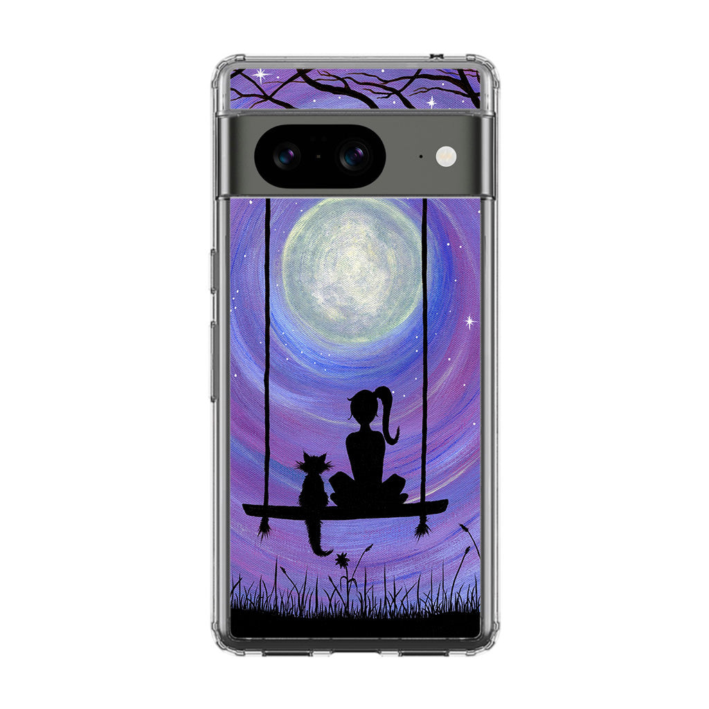 Girl Cat and Moon Google Pixel 8 Case