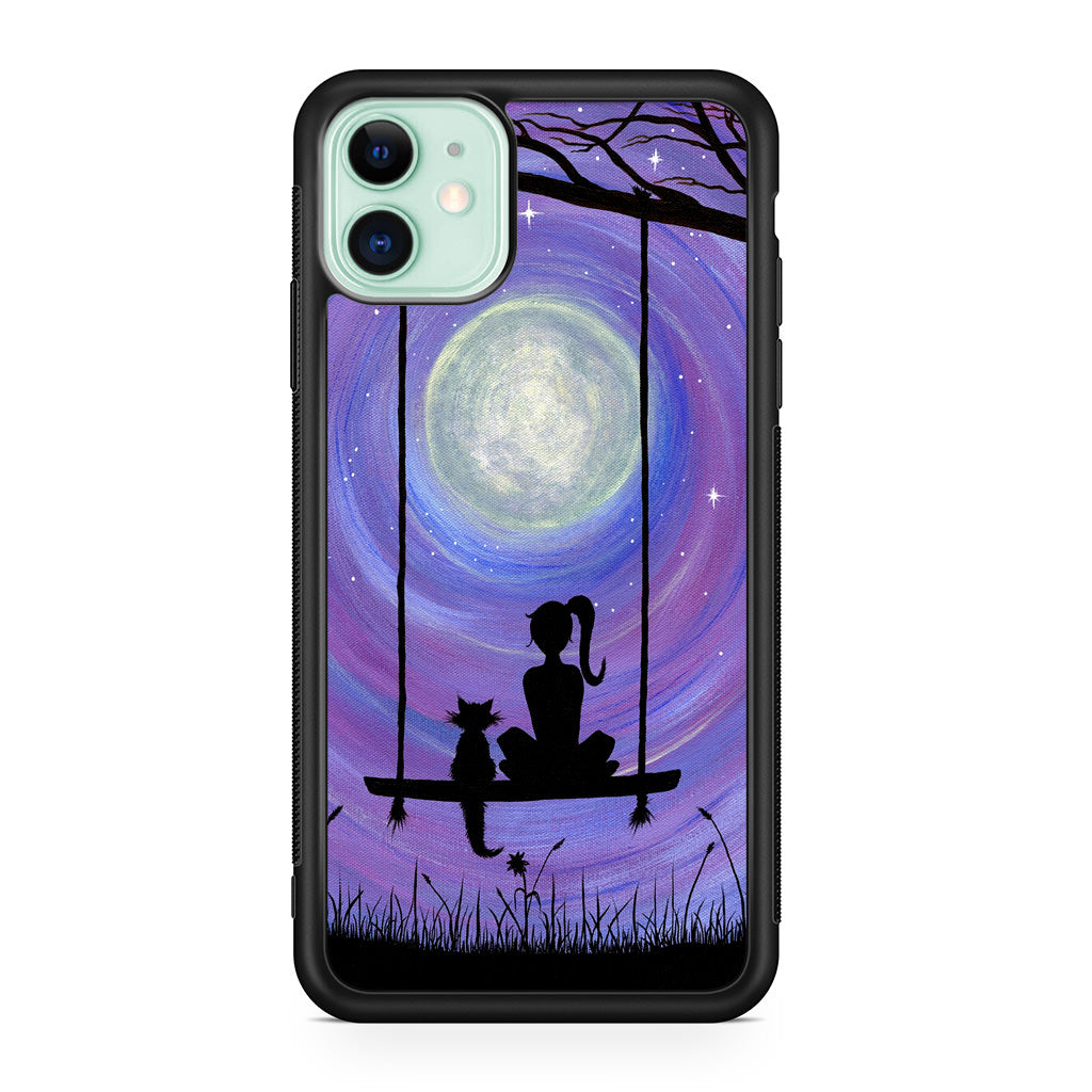 Girl Cat and Moon iPhone 11 Case