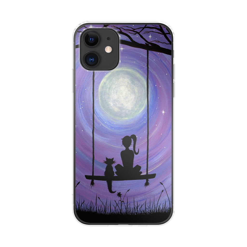 Girl Cat and Moon iPhone 11 Case