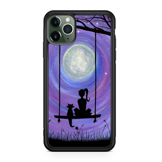 Girl Cat and Moon iPhone 11 Pro Case