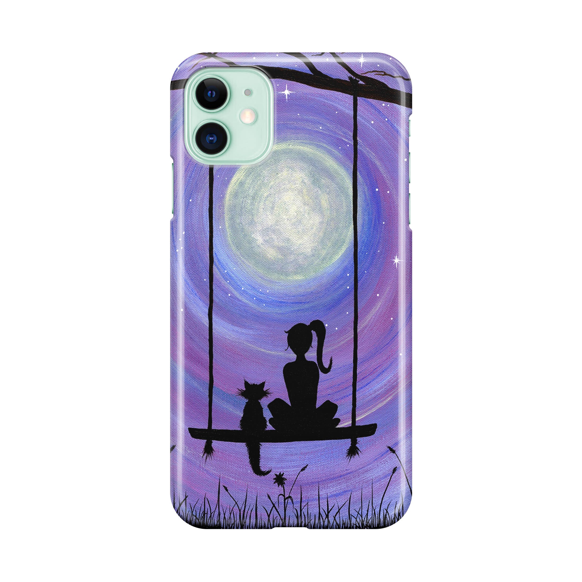 Girl Cat and Moon iPhone 12 Case