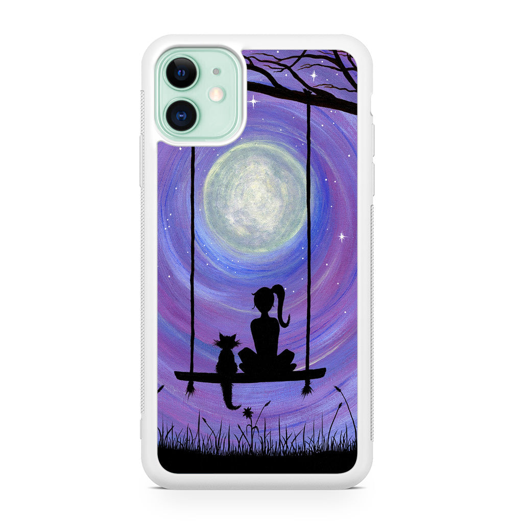 Girl Cat and Moon iPhone 12 mini Case