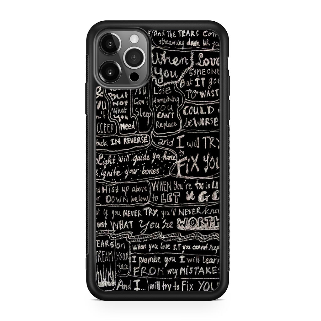 Fix You Lyrics iPhone 12 Pro Max Case
