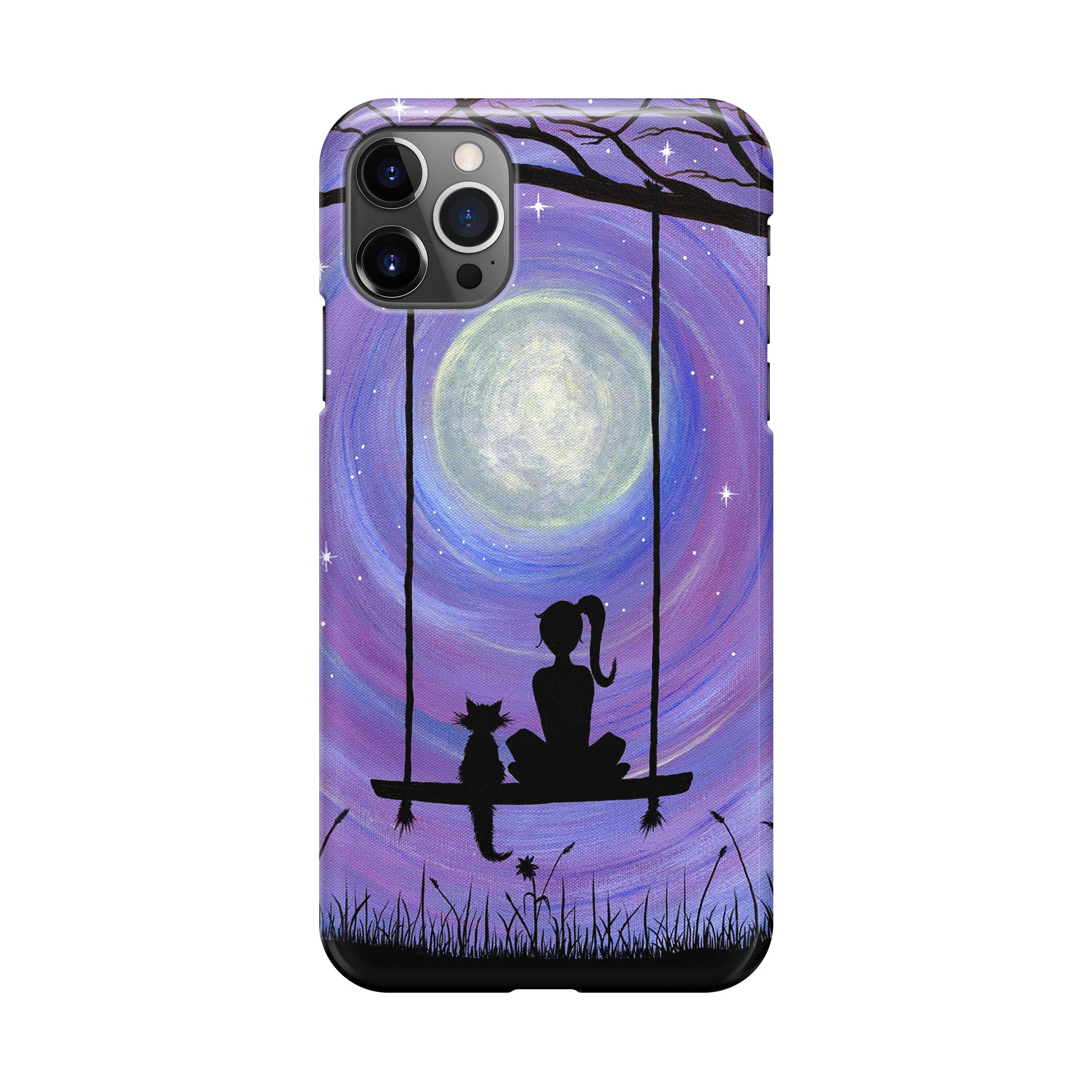 Girl Cat and Moon iPhone 12 Pro Max Case