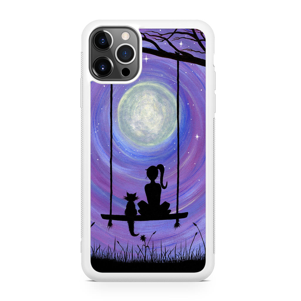 Girl Cat and Moon iPhone 12 Pro Max Case