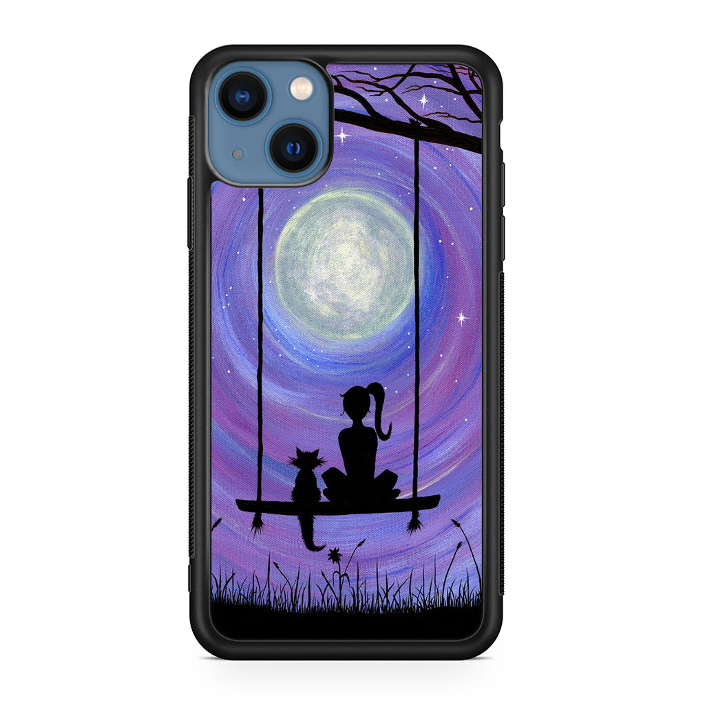 Girl Cat and Moon iPhone 13 / 13 mini Case